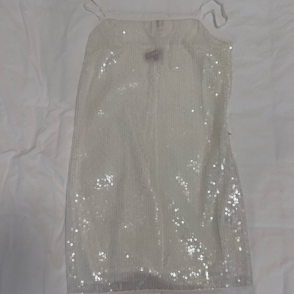 STAUD White Mini Sequin Dress